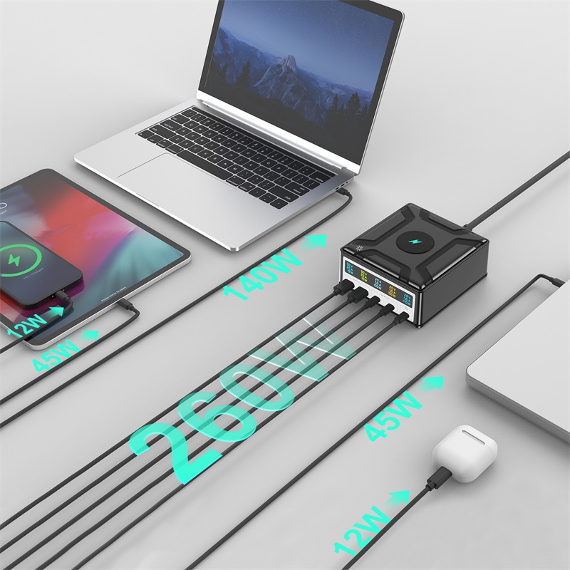 Bikkon GaN 260W USB Charging Station With Magnetic Wireless Charging