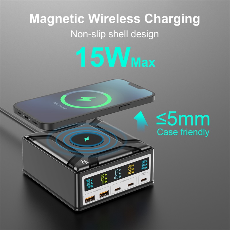 Bikkon GaN 260W USB Charging Station With Magnetic Wireless Charging