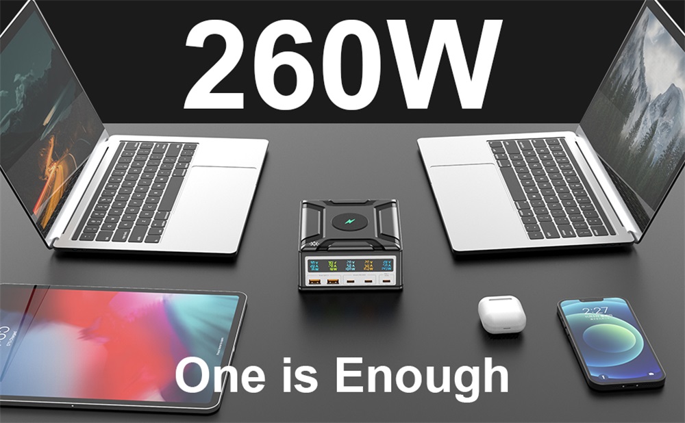 Bikkon GaN 260W USB Charging Station With Magnetic Wireless Charging