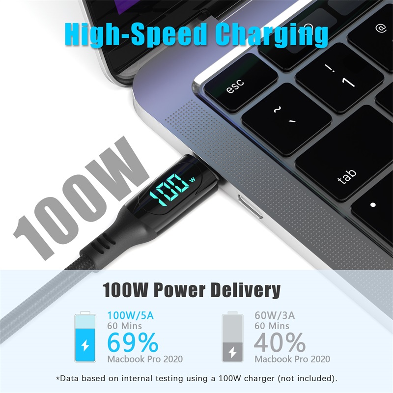 Bikkon 100W USB-C To USB-C Charging Cable With LED Display