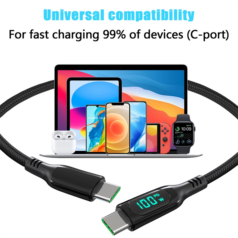 Bikkon 100W USB-C To USB-C Charging Cable With LED Display