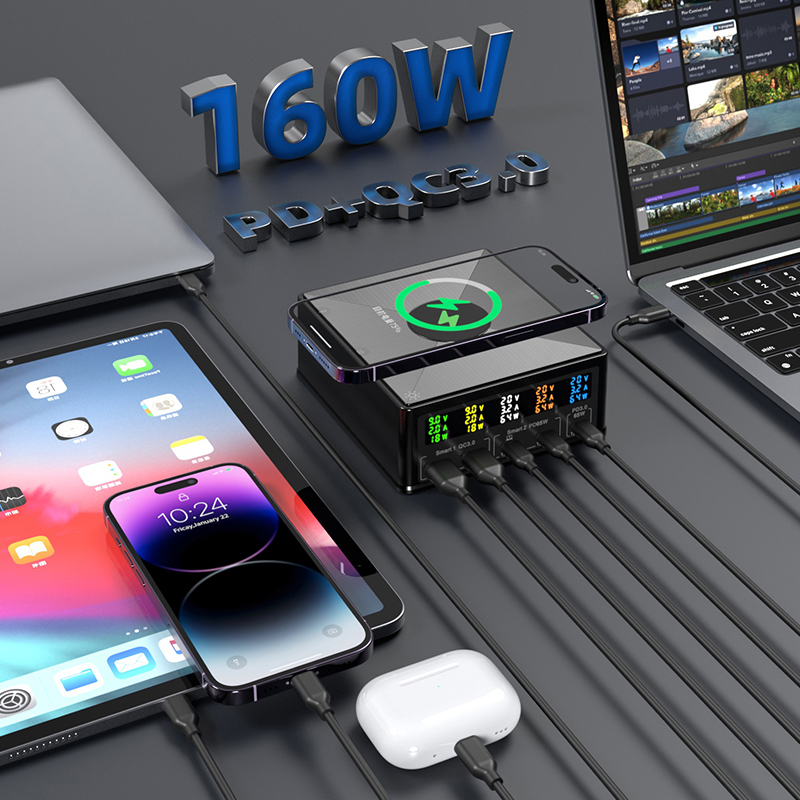 Bikkon GaN 160W Magnetic Wireless Multi-port Charging  Station
