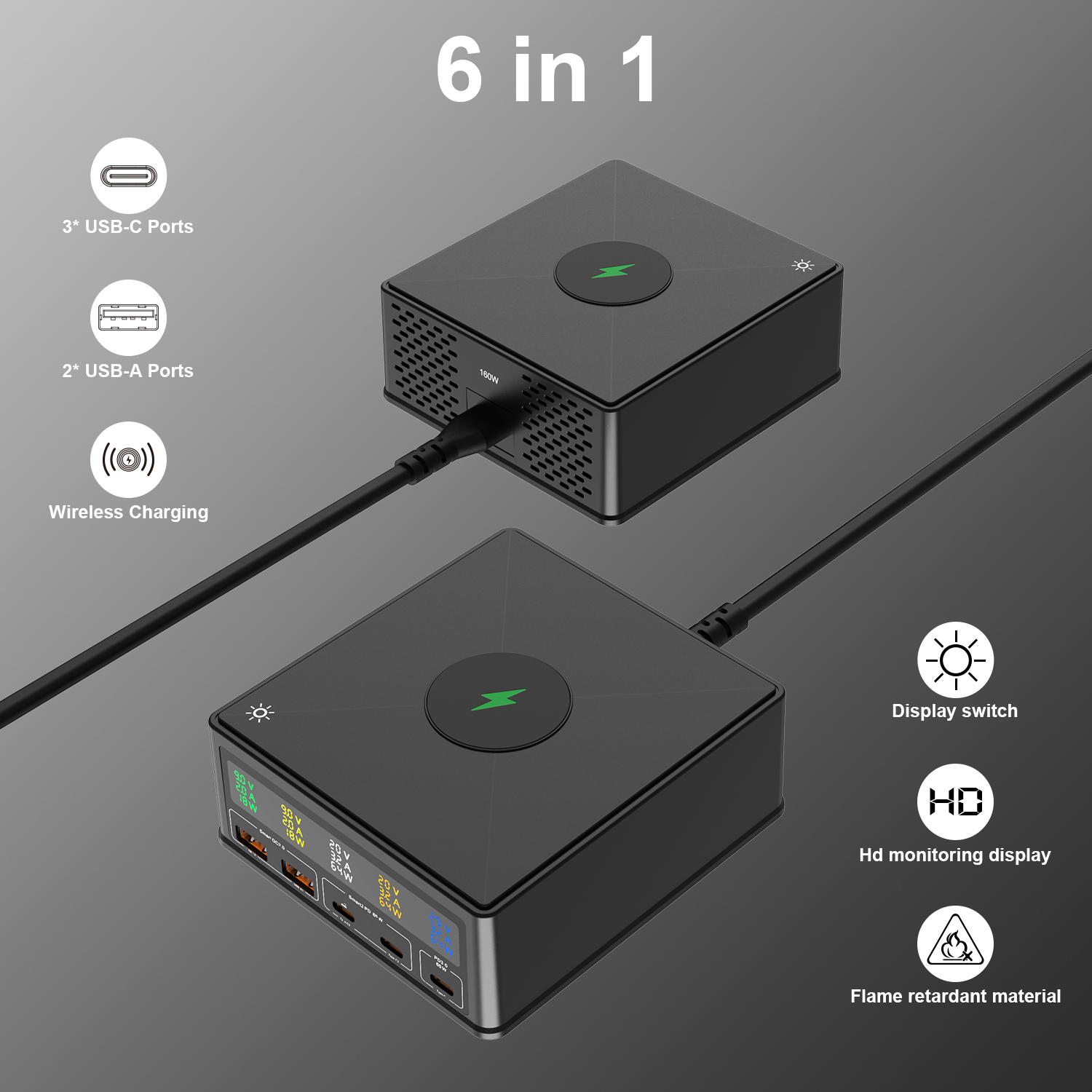 Bikkon GaN 160W Magnetic Wireless Multi-port Charging  Station