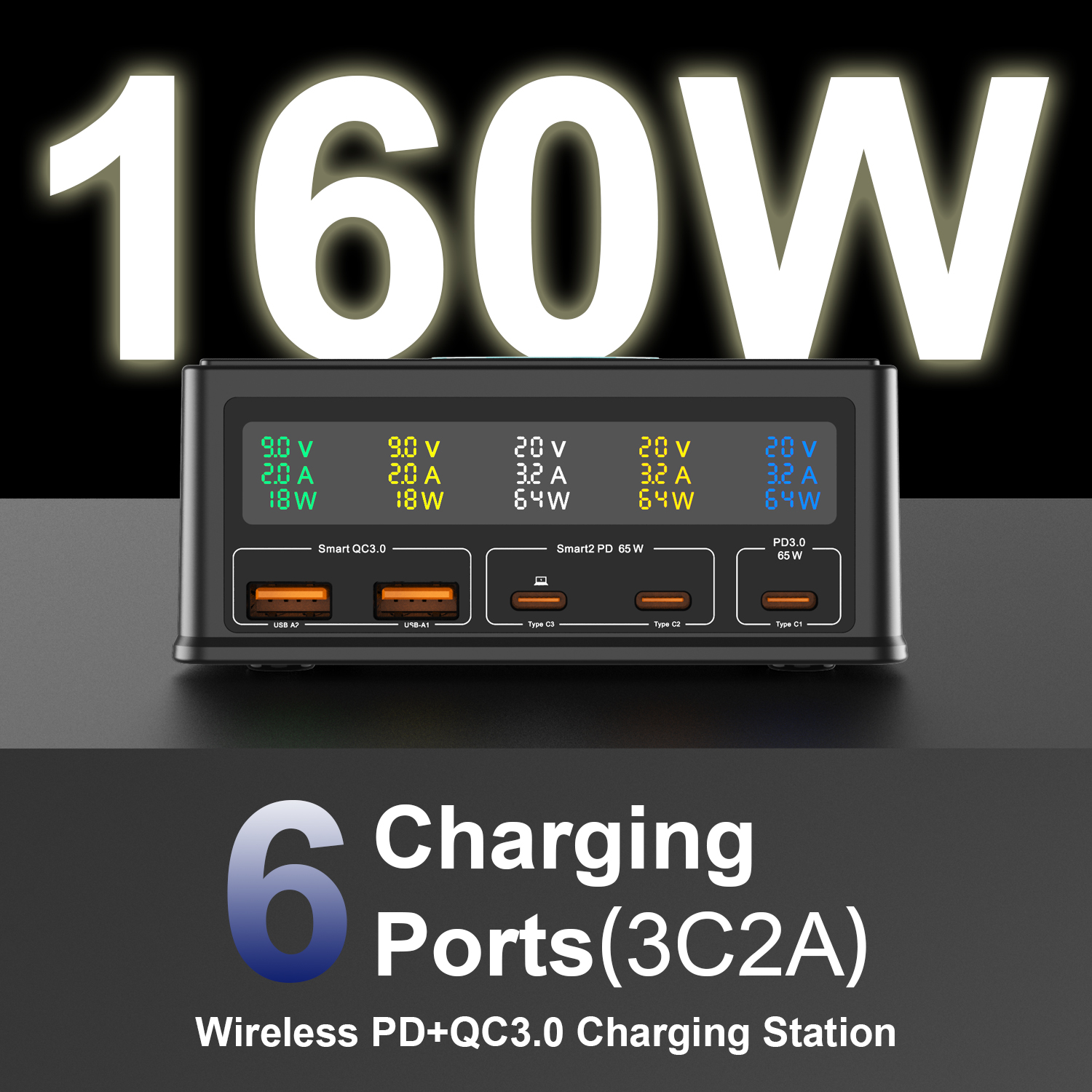 Bikkon GaN 160W Magnetic Wireless Multi-port Charging  Station