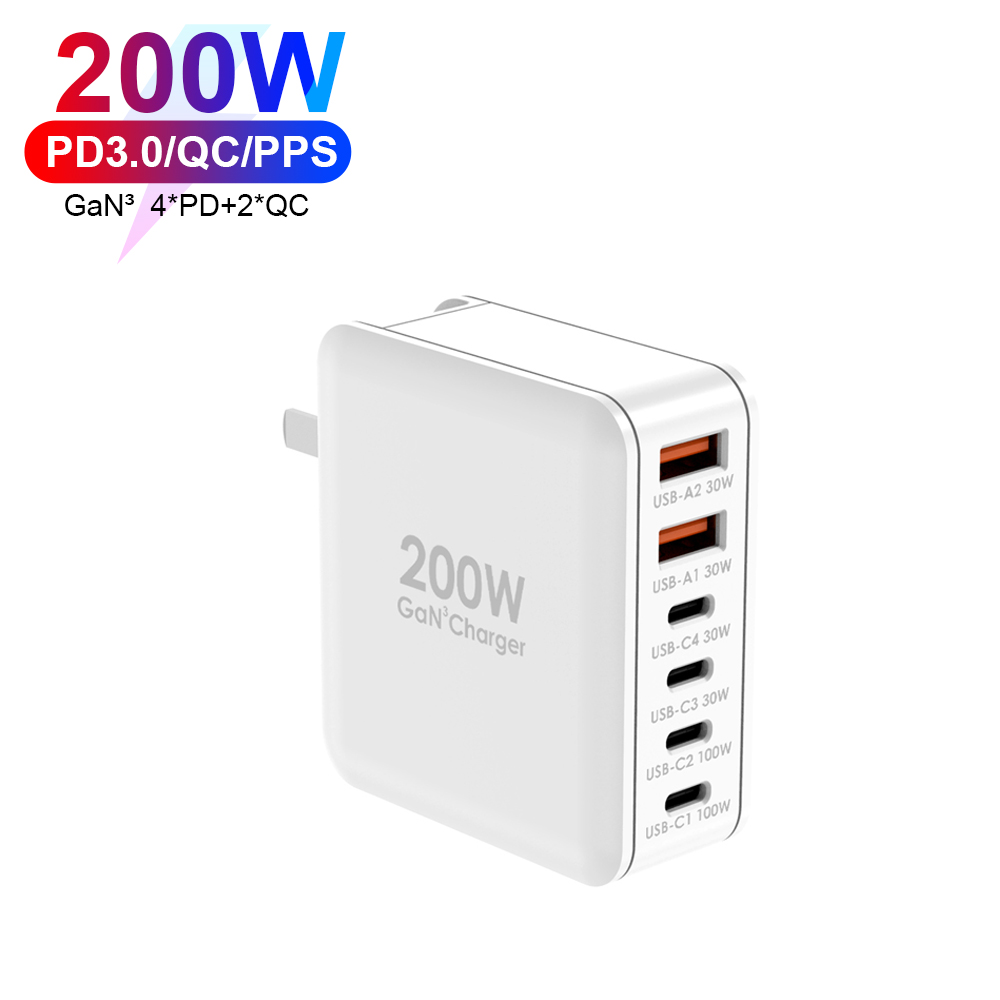 Bikkon 6 Ports 200W GaN Wall Travel Charger