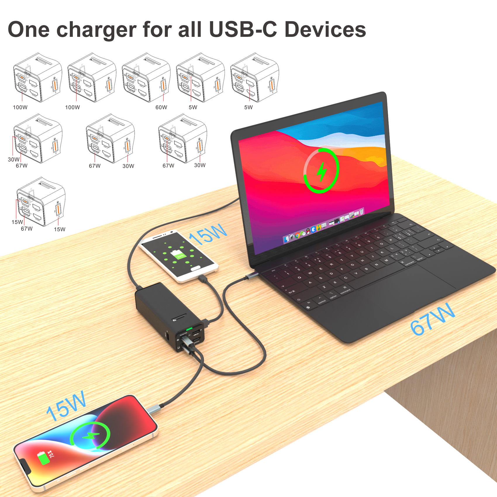 Bikkon 100W 8 Ports Desktop USB-C Docking Station