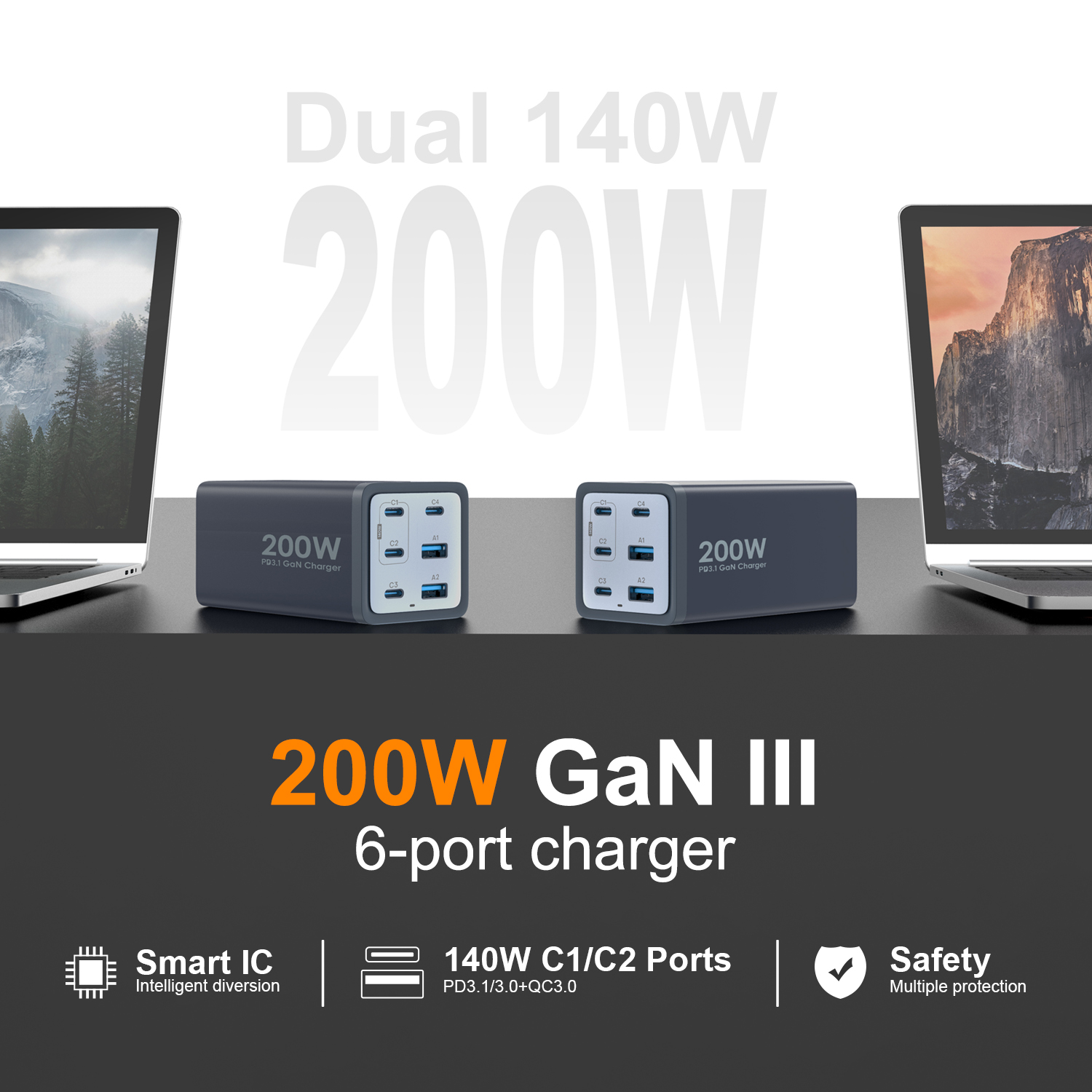 Bikkon 200W PD3.1 GaN Desktop Charging Station
