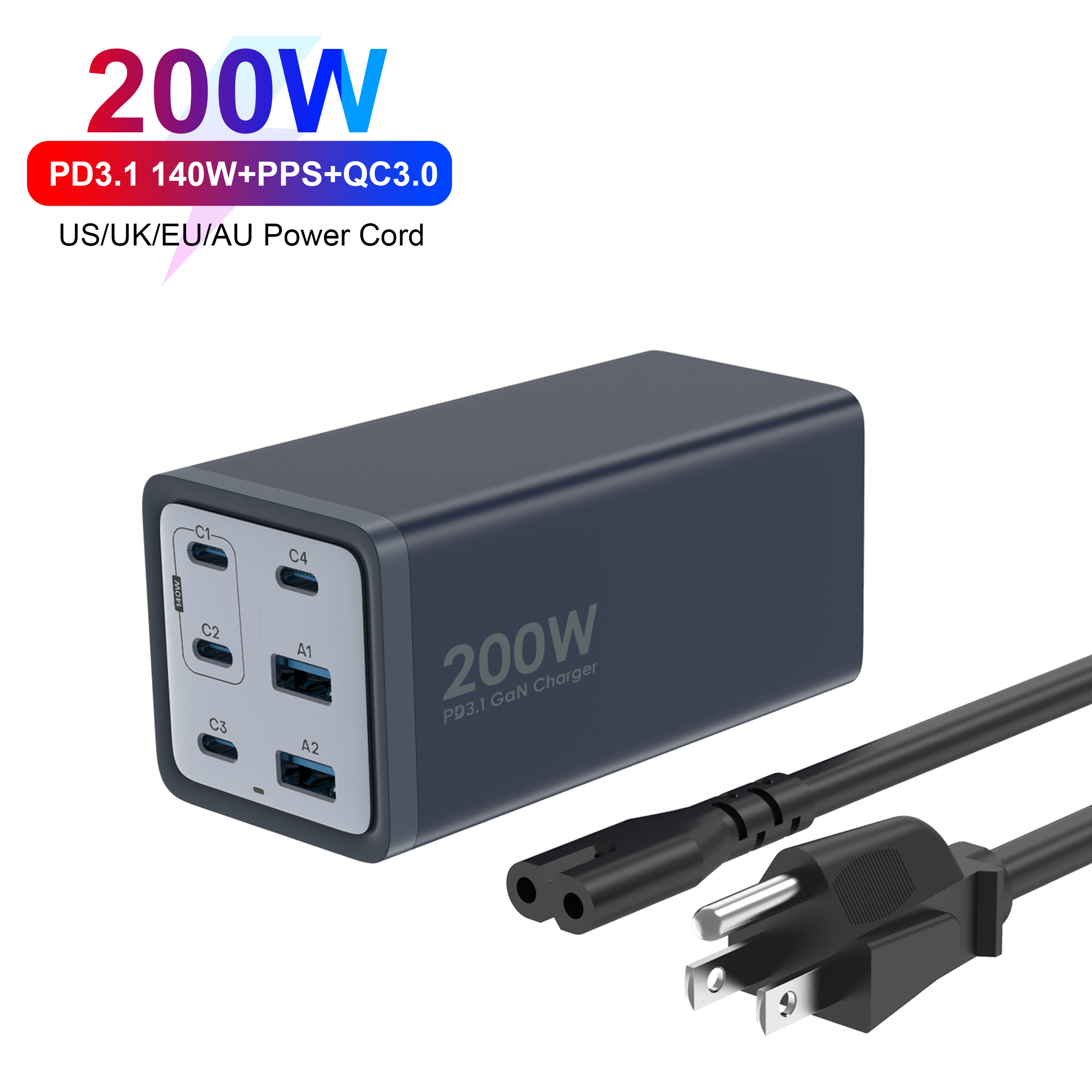 Bikkon 200W PD3.1 GaN Desktop Charging Station