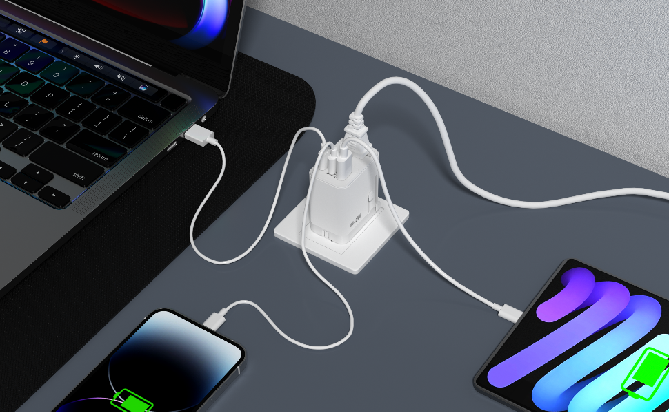 Bikkon 3 Ports 65W GaN Charger Travel Adaptor