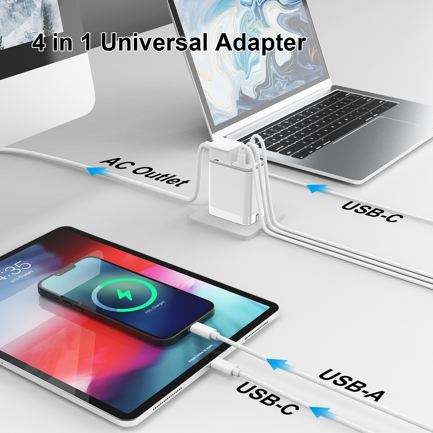 Bikkon 3 Ports 65W GaN Charger Travel Adaptor