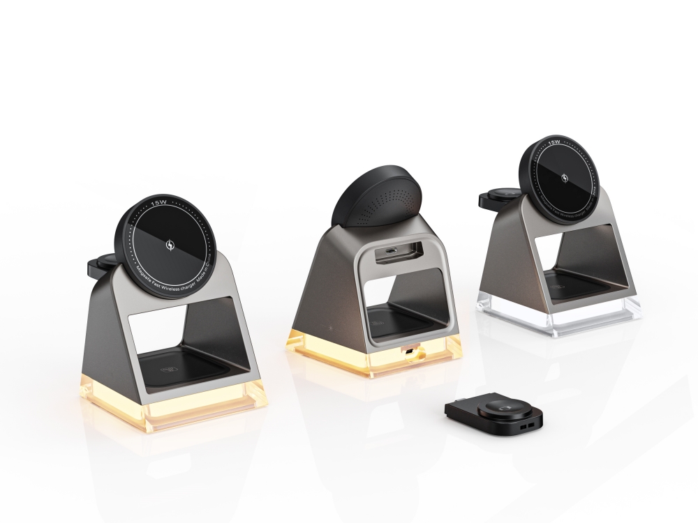Bikkon 4-in-1 15W Charging Stand Magnetic Wireless Charger With LED Lamp