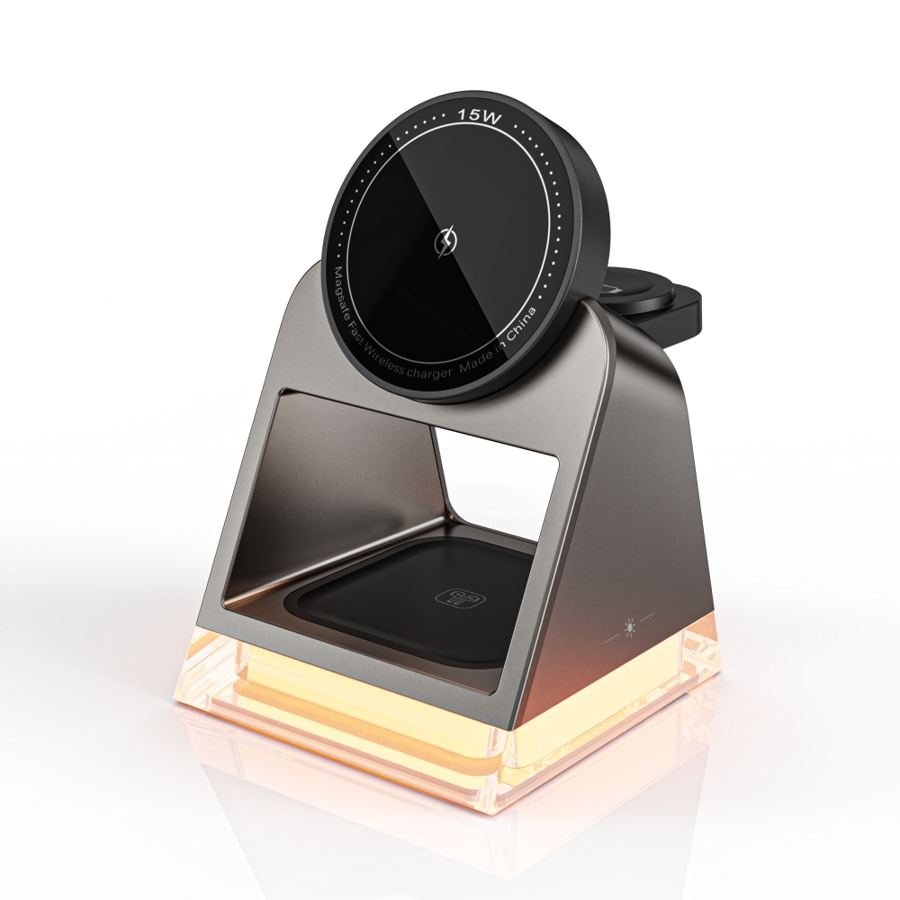 Bikkon 4-in-1 15W Charging Stand Magnetic Wireless Charger With LED Lamp