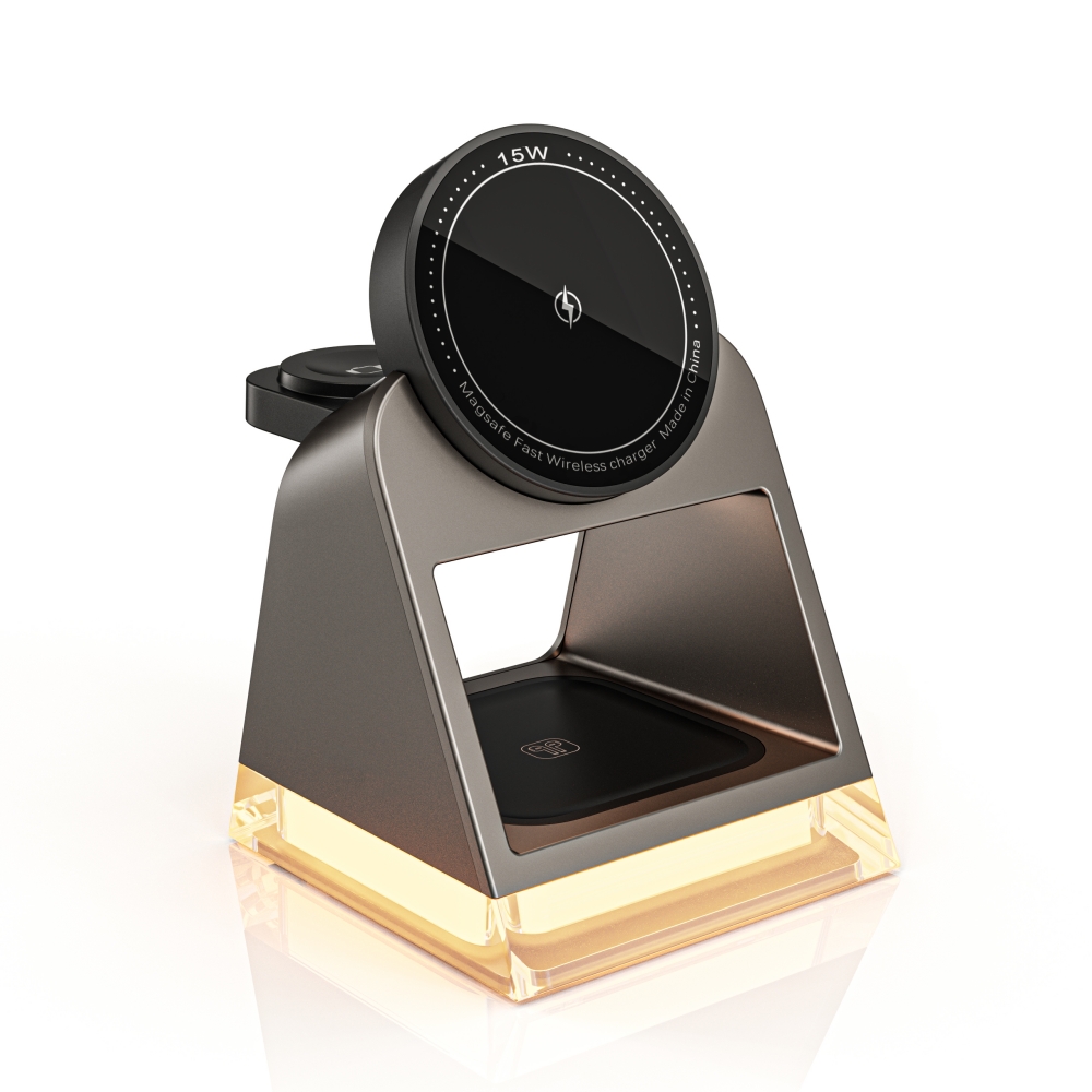Bikkon 4-in-1 15W Charging Stand Magnetic Wireless Charger With LED Lamp