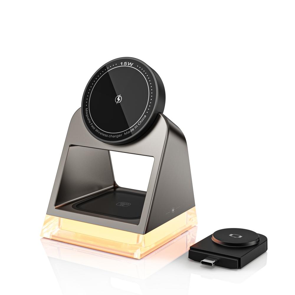 Bikkon 4-in-1 15W Charging Stand Magnetic Wireless Charger With LED Lamp