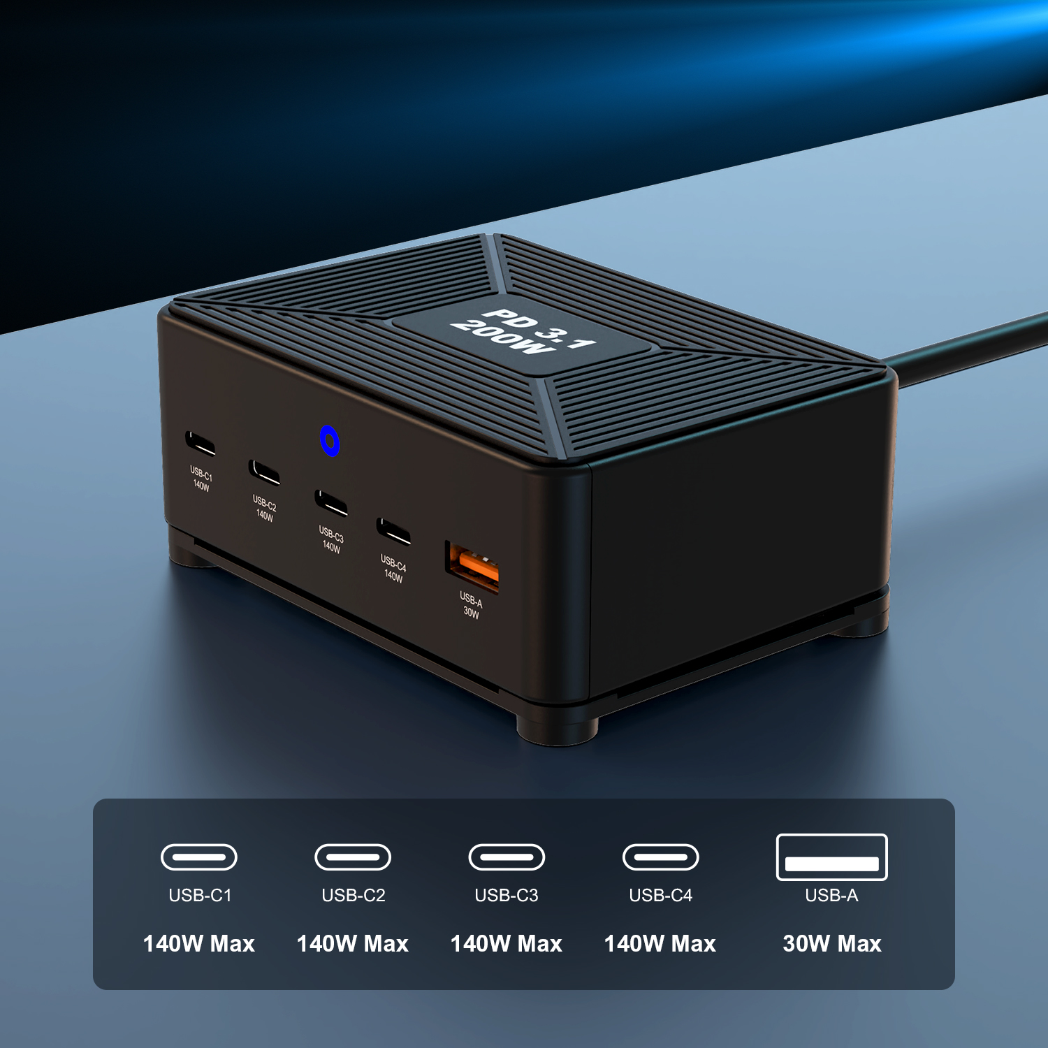 Bikkon 200W 5 Ports PD3.1 Desktop Charging Station