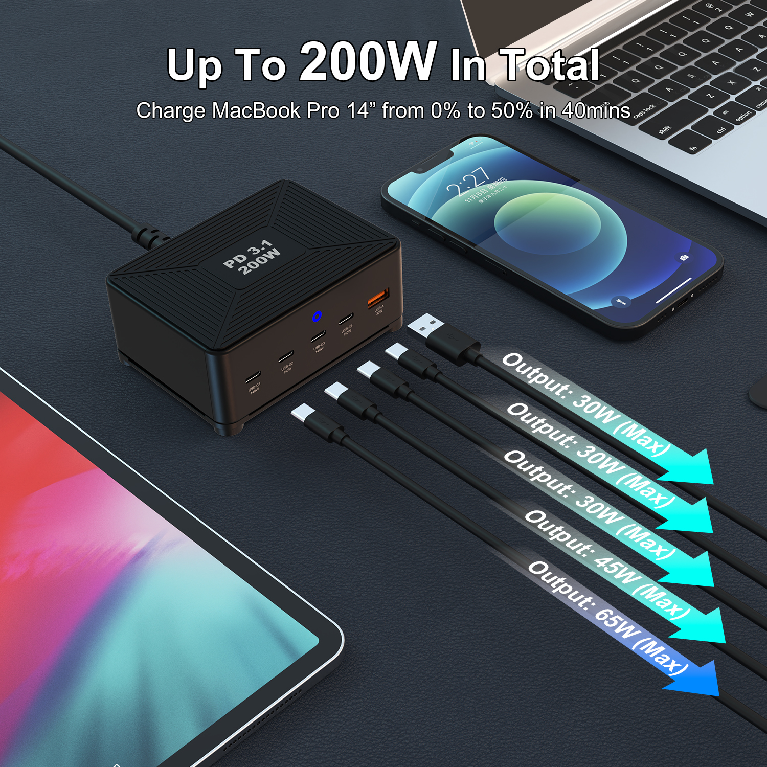 Bikkon 200W 5 Ports PD3.1 Desktop Charging Station