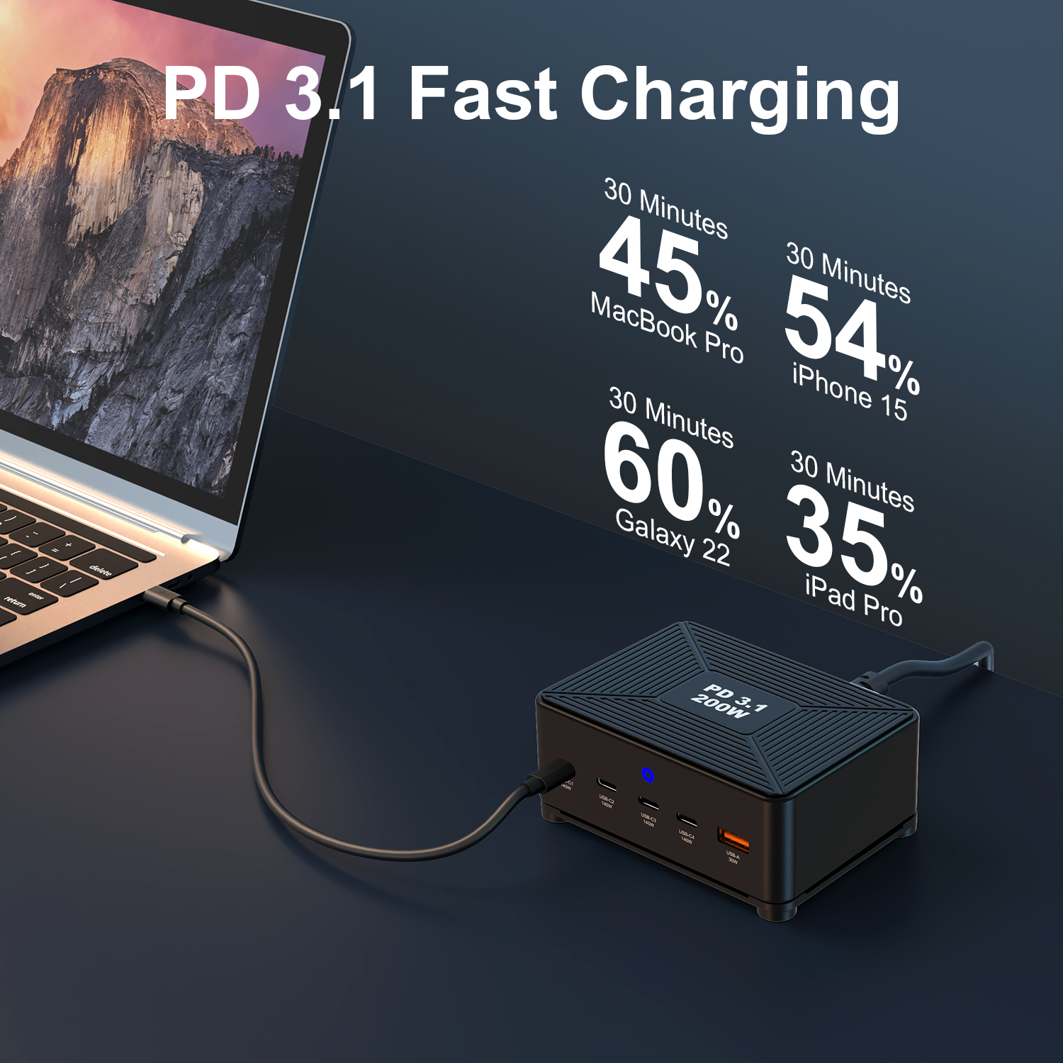 Bikkon 200W 5 Ports PD3.1 Desktop Charging Station