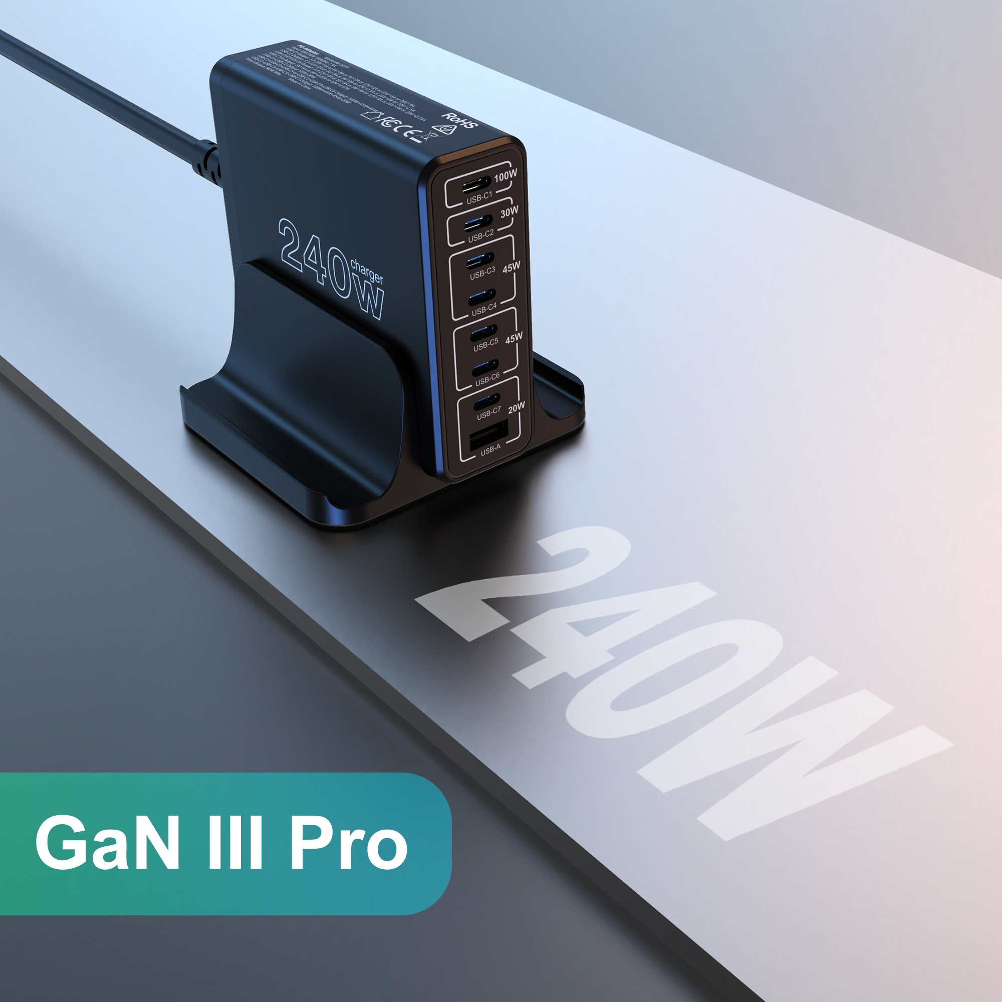 Bikkon 240W 8 Ports 7C1A Desktop Charging Station