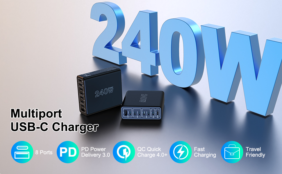 Bikkon 240W 8 Ports 7C1A Desktop Charging Station