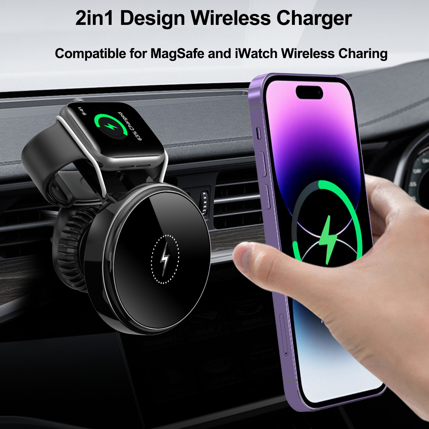 Bikkon magnetic wireless car charger with iWatch charging function