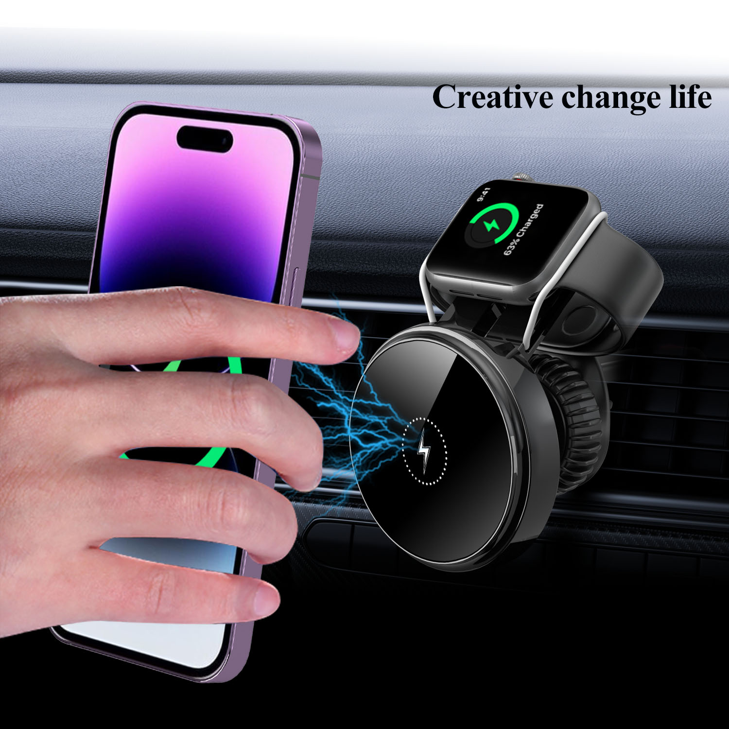 Bikkon magnetic wireless car charger with iWatch charging function