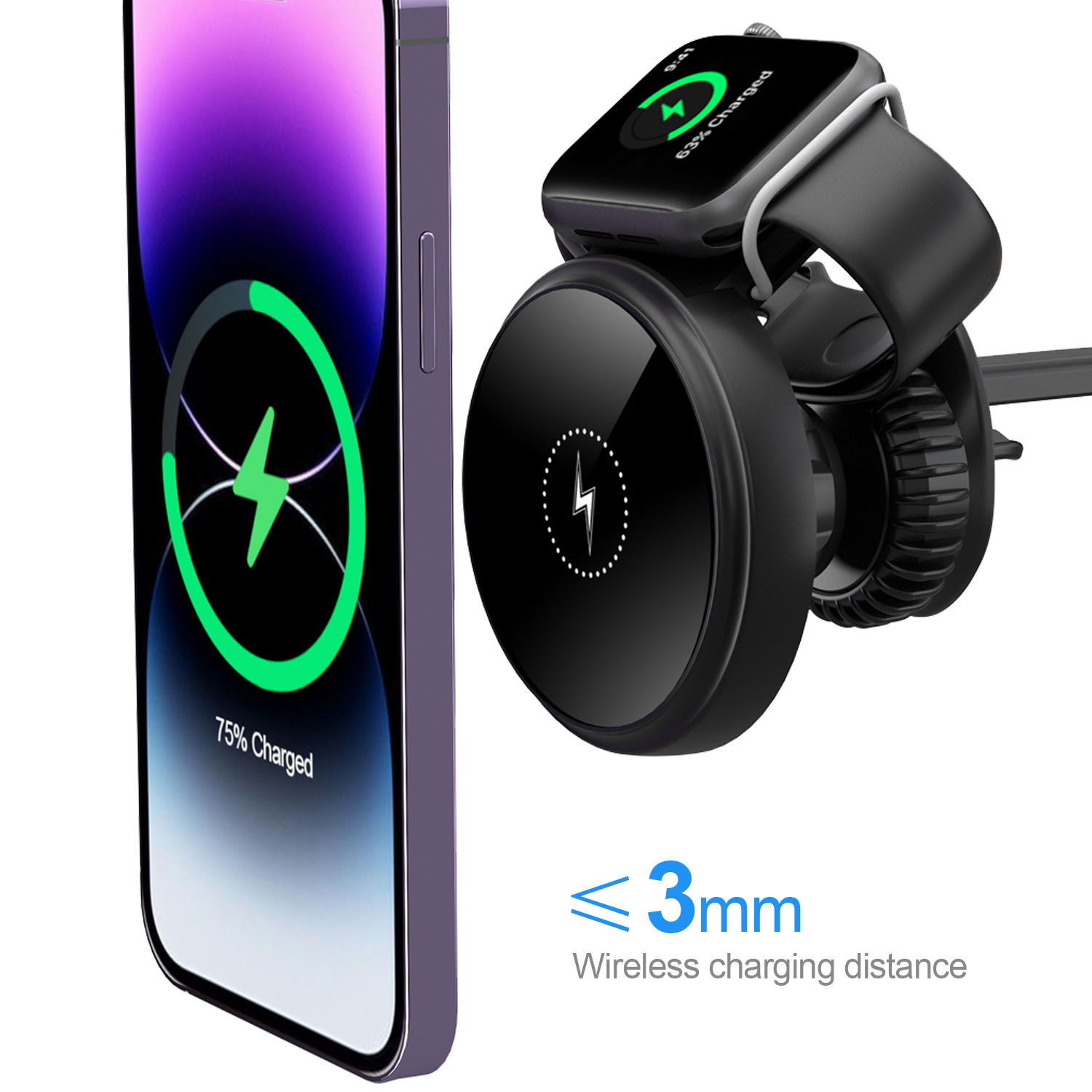 Bikkon magnetic wireless car charger with iWatch charging function