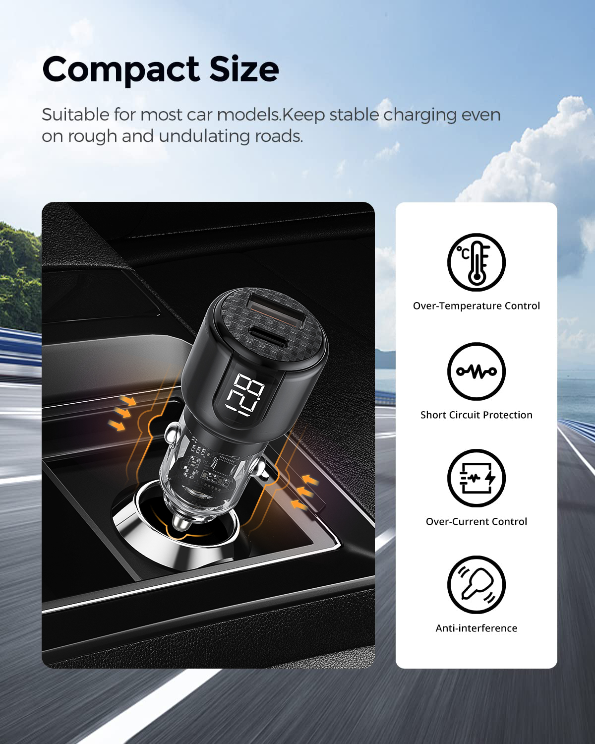 Bikkon 75W Dual Ports Car Charger For Laptop With LED Display