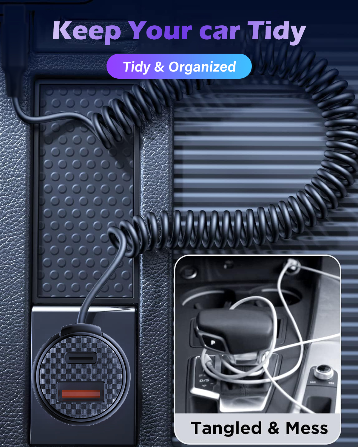 Bikkon 110W Dual Ports Car Charger With USB C Cable