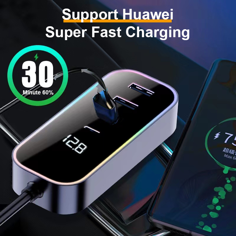 Bikkon 155W Multi-Port Fast Charging Car Charger USB PD 1.5m Extension Cable
