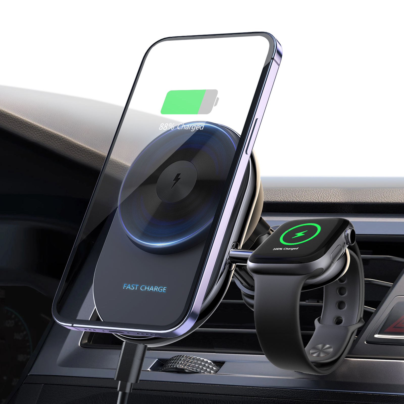 Bikkon 15W magnetic wireless car charger with iWatch charging function
