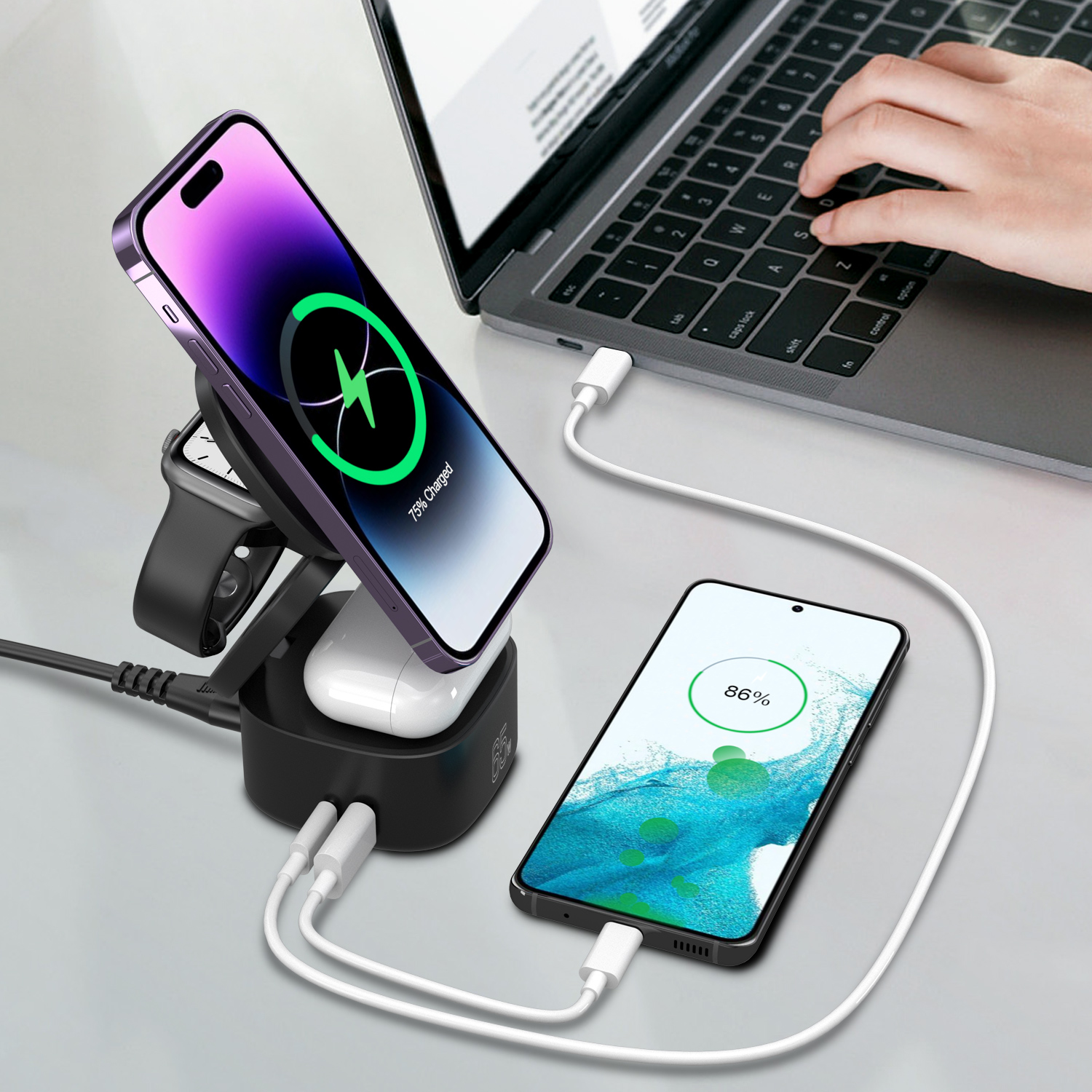 Bikkon 65W GaN charger with magnetic wireless charging station