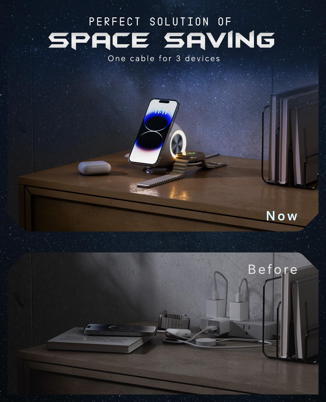 Bikkon 4-in-1 15W Magnetic Wireless Charger With LED Lights