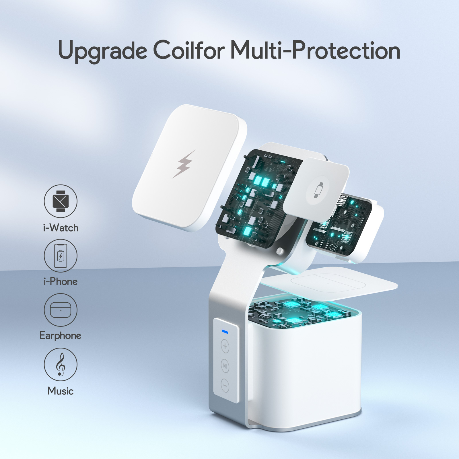 Bikkon 4-in-1 Magnetic Wireless Fast Charging Station With Speaker