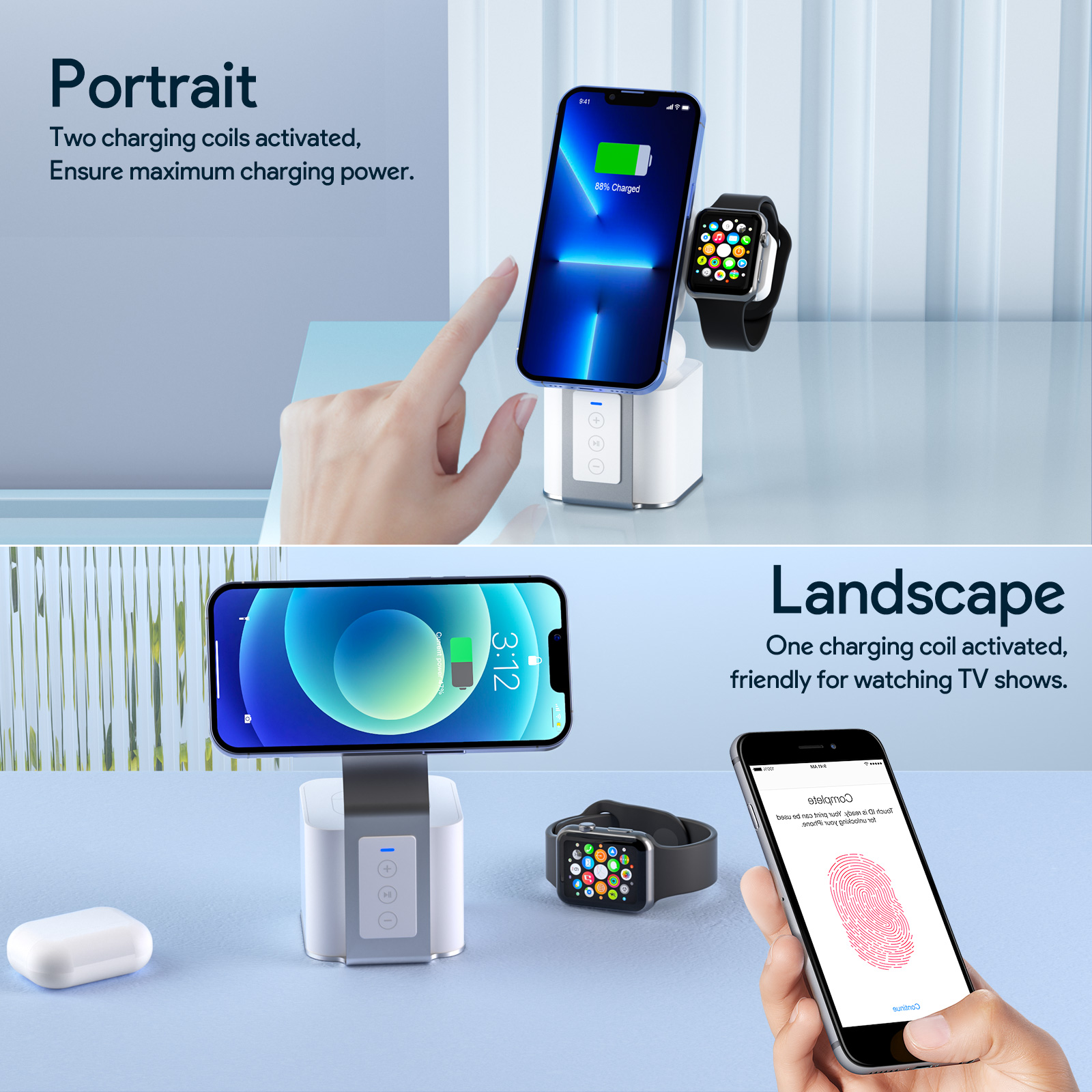 Bikkon 4-in-1 Magnetic Wireless Fast Charging Station With Speaker