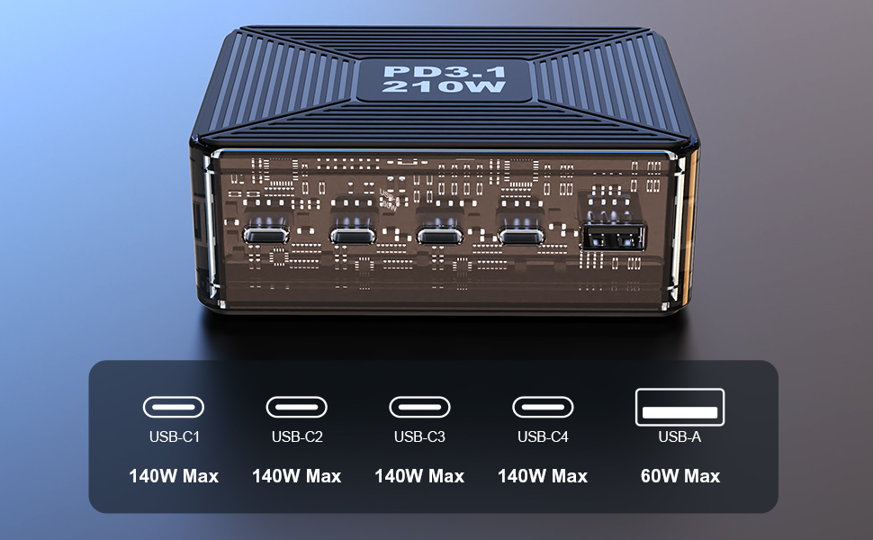 Bikkon 210W 5 Ports PD3.1 Desktop Charging Station