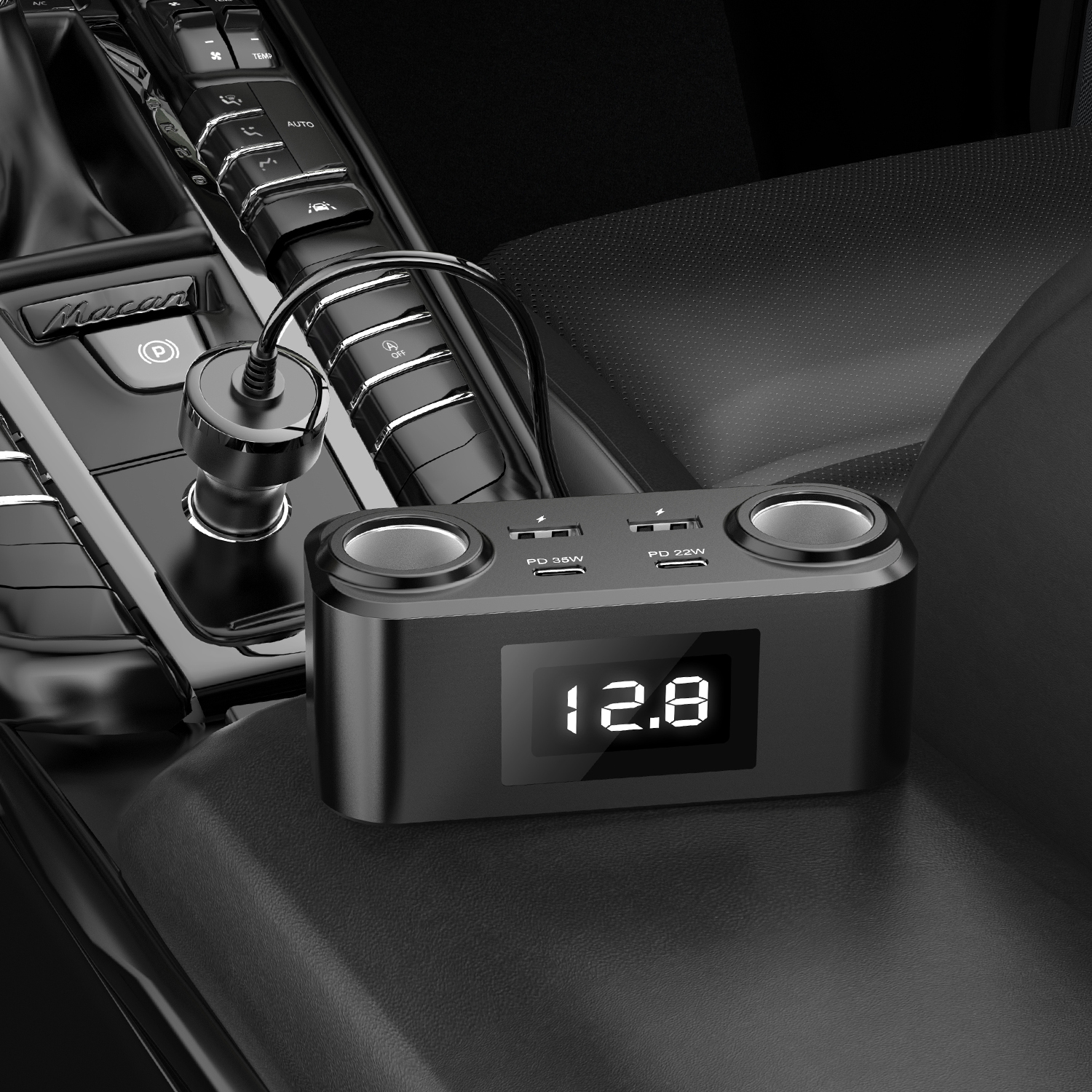 Bikkon 100W Multi-Port Fast Charging LED Display Car Charger With Cigarette Lighter Socket