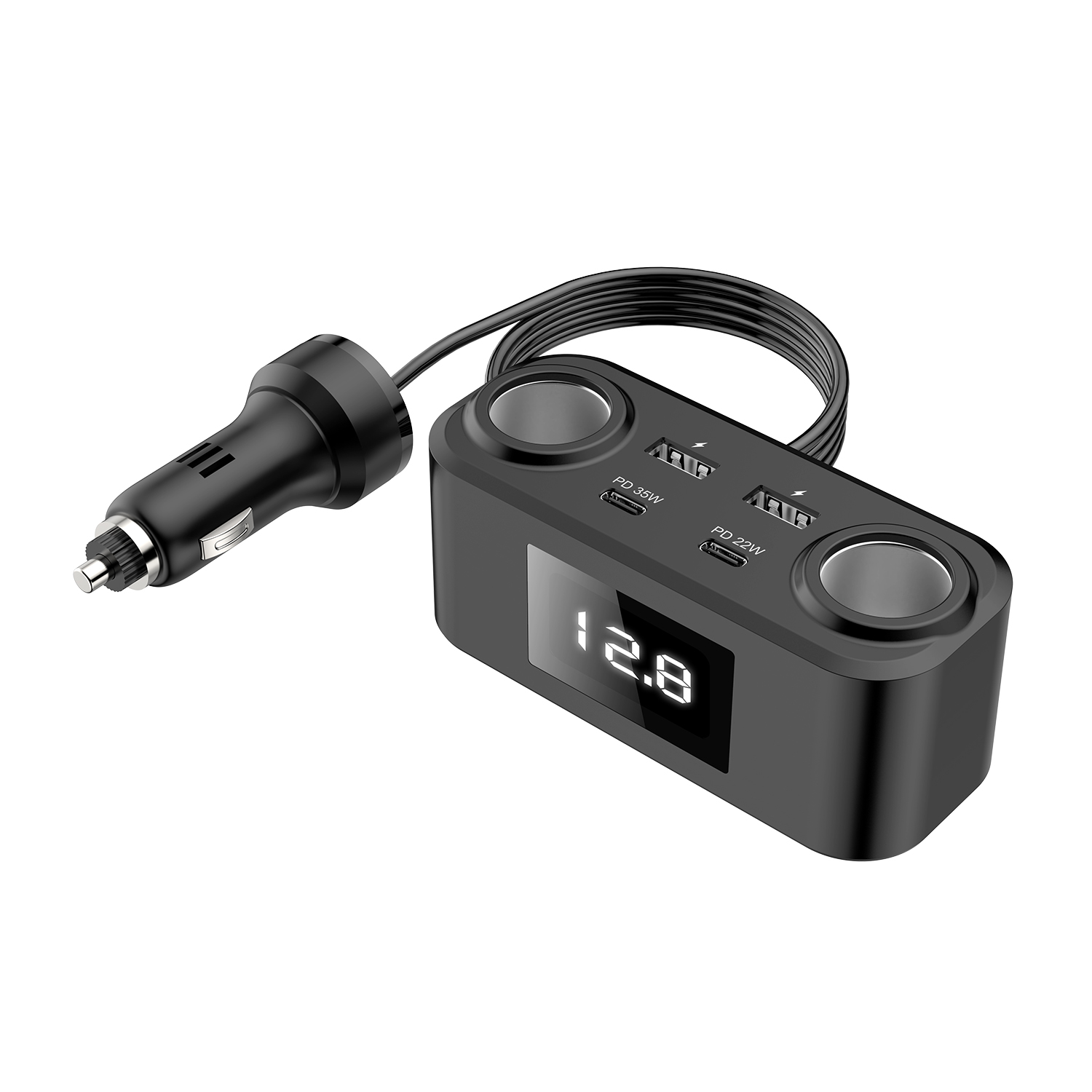 Bikkon 100W Multi-Port Fast Charging LED Display Car Charger With Cigarette Lighter Socket