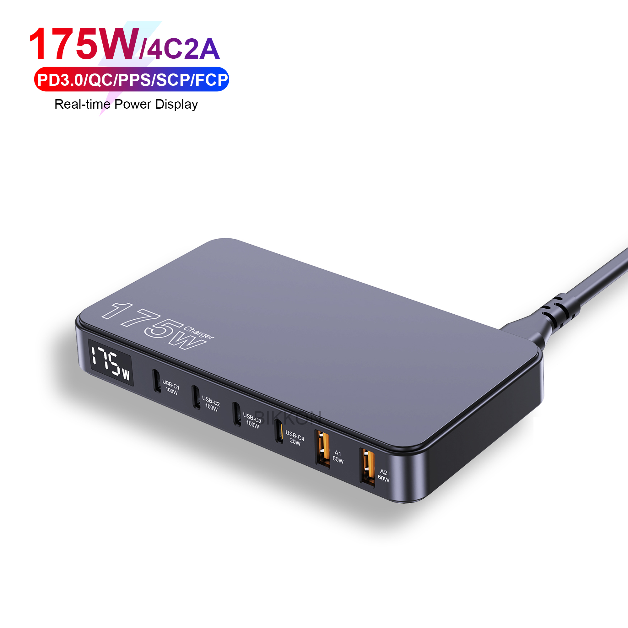 Bikkon GaN 175W 4C2A LED Display Desktop Adapter