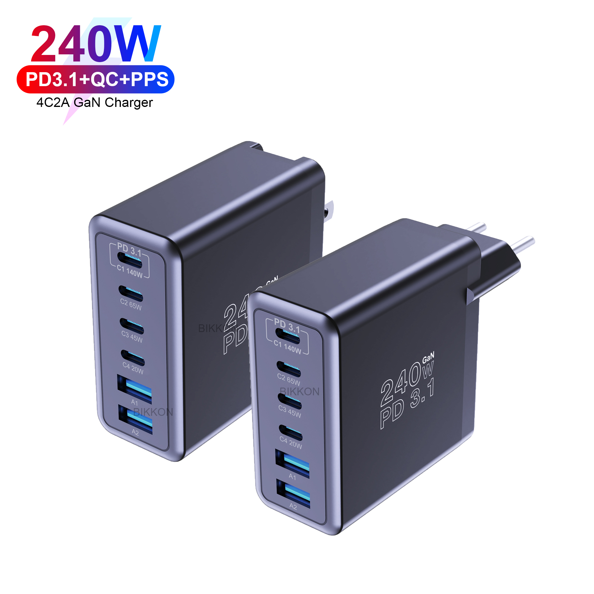 Bikkon Technology-PD3.1 GaN 240W 4C2A 6-Ports Wall Charger