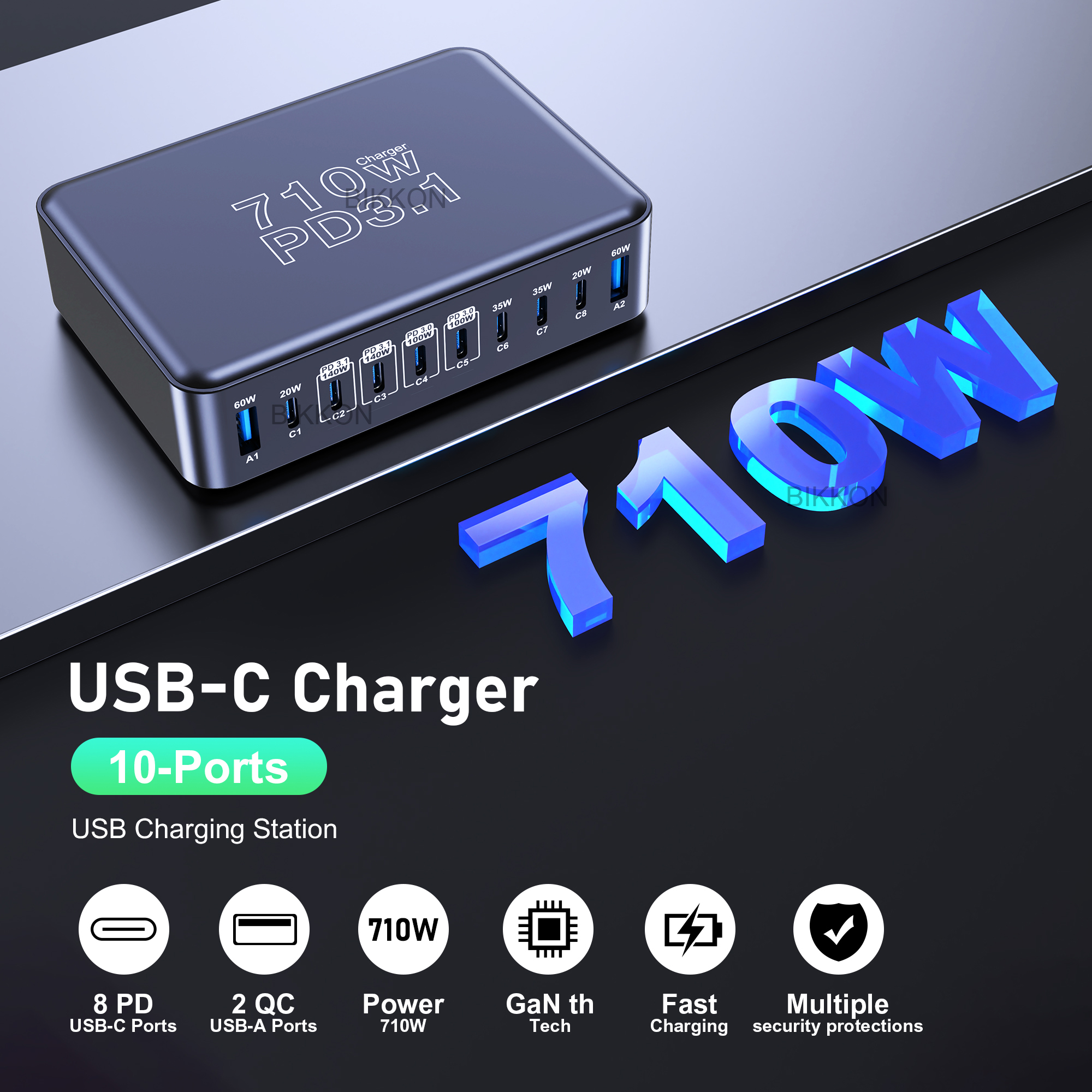 Shenzhen BIKKON 710W PD3.1 8C2A GaN Desktop Charger