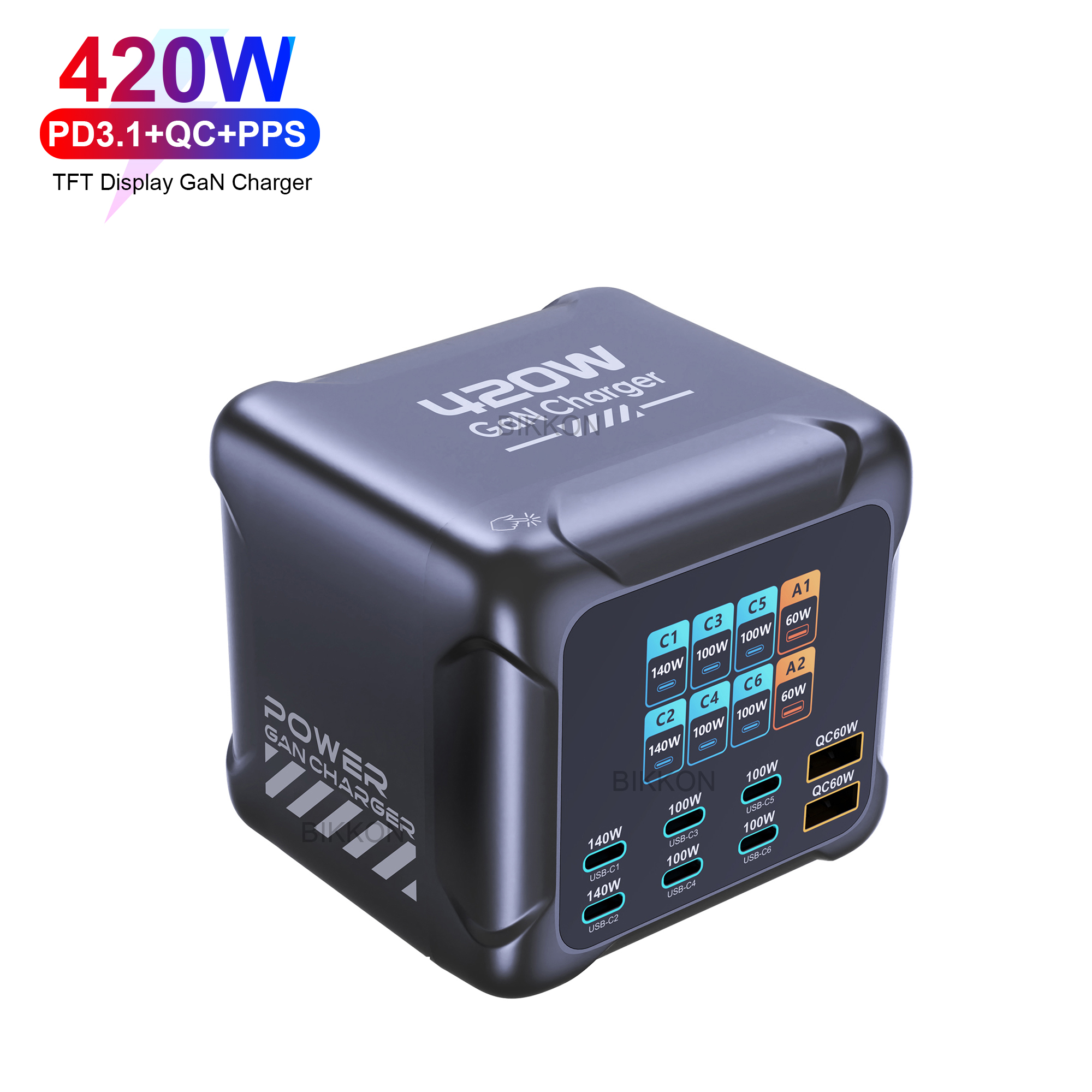 GaN 420W Digital Display Charger Station