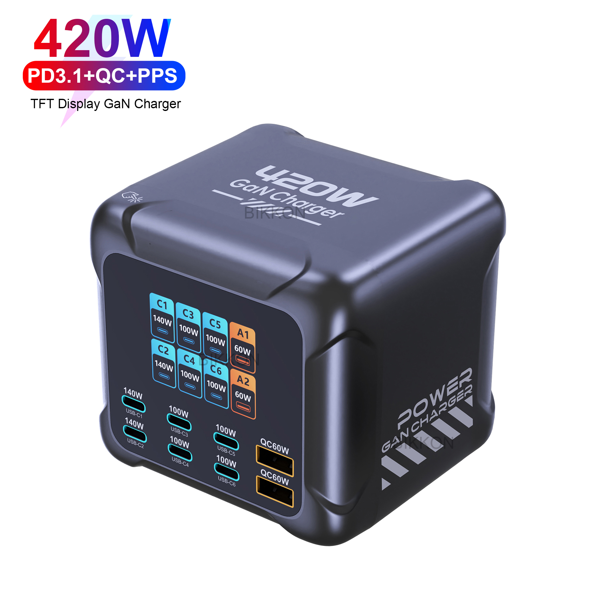GaN 420W Digital Display Charger Station