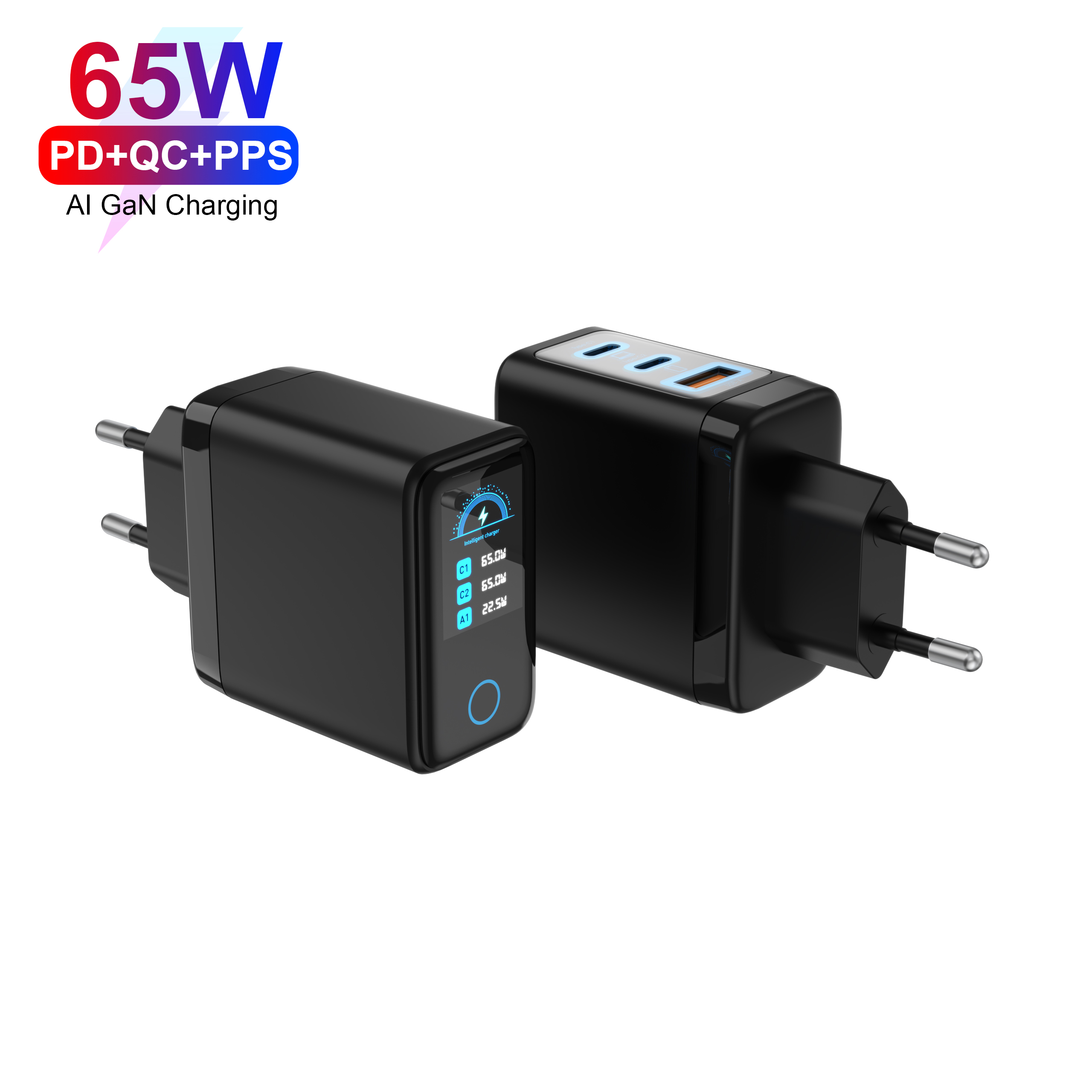 PD 65W 2C1A Smart AI GaN Display Charger