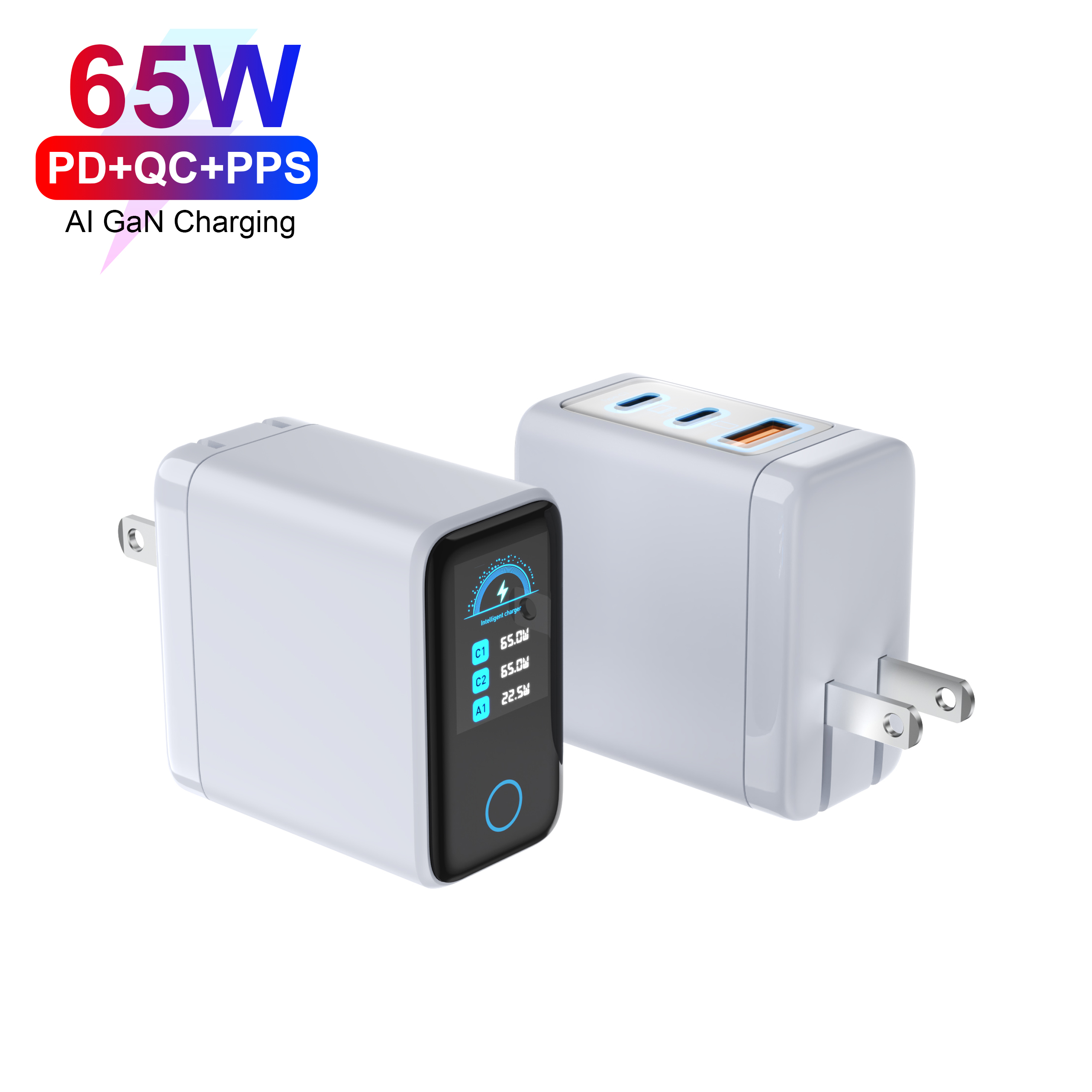 PD 65W 2C1A Smart AI GaN Display Charger